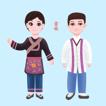 畬族少數(shù)民族男女服飾矢量