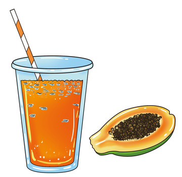 木瓜果汁飲料插畫茶水
