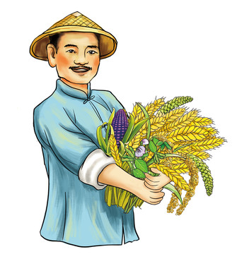 豐收抱麥子的人雜糧農(nóng)民插畫