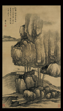 龔賢高崗茅屋圖軸