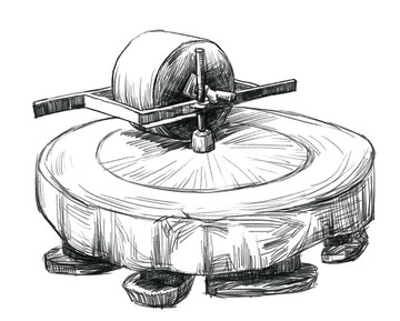 石碾插畫石磨面粉素描