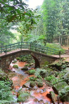 红石野谷观音沟沟谷溪流和小石桥