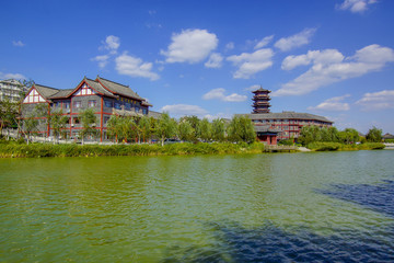 碧水蓝天青州宋城风景