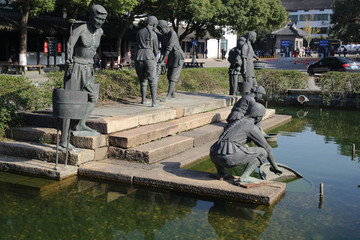 江南水乡生活场景雕塑