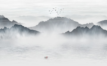 水墨山水壁畫