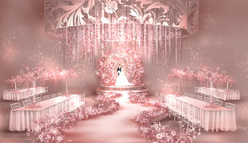 粉色浪漫花艺婚礼手绘效果图设计