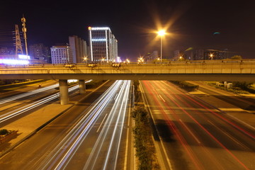 北京丽泽路车流夜景灯光