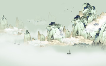新中式水墨山水背景墻