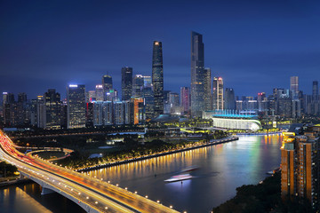 广州珠江新城风光黄昏夜景