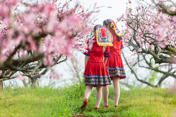 中国连州瑶族少女与桃花