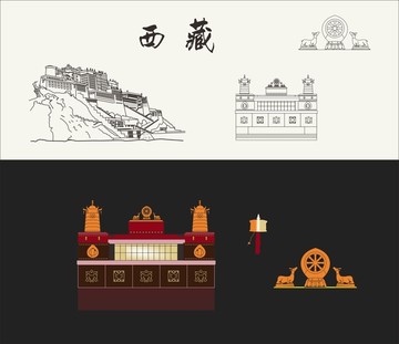 西藏矢量手繪