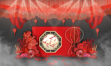 新中式红色系婚礼迎宾区