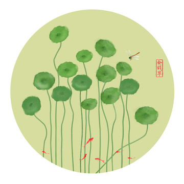 手绘金钱草装饰画