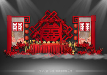 中式大紅婚禮迎賓區(qū)
