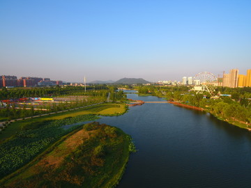 航拍莒南鸡龙河湿地公园