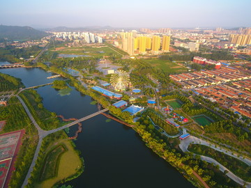 航拍莒南鸡龙河湿地公园