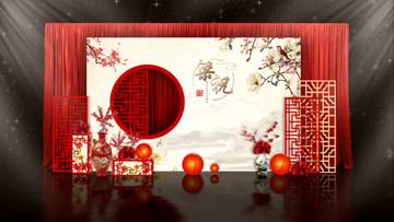 新中式红色古典中国风婚礼效果图