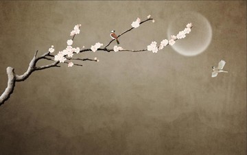 新中式手繪梅花花鳥圖