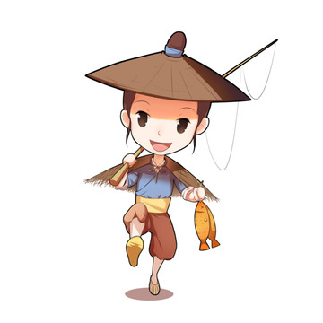 手繪卡通人物釣魚人物