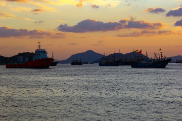 象山石浦渔港东海夕阳渔船