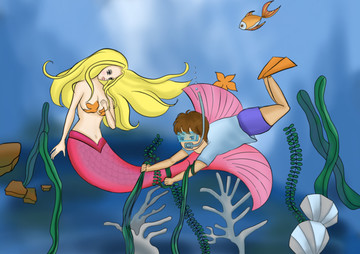 美人魚兒童手繪插畫繪本男孩救