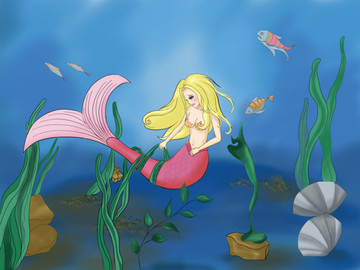 美人魚兒童手繪插畫繪本海草困