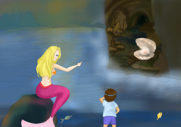 美人鱼儿童手绘插画绘本讲故事