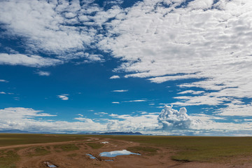 西藏阿里蓝天白云神山原野自然风