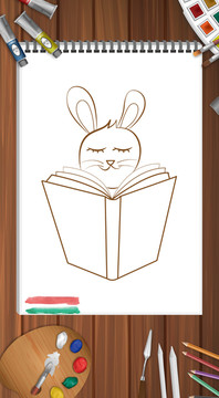 小兔看书抖音线稿