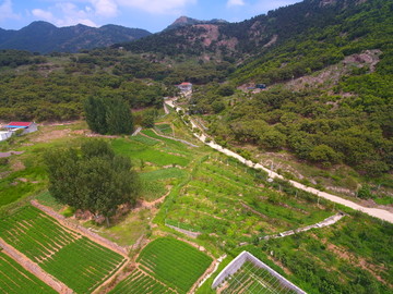 航拍北方山区农村田园风光