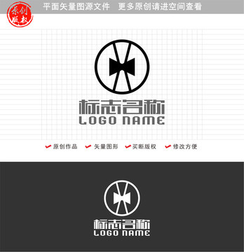 H字母標(biāo)志銅錢(qián)蝴蝶結(jié)logo