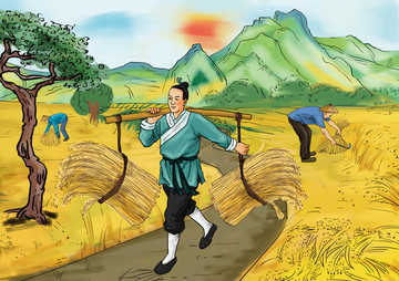 秋收豐收雜糧麥子水稻插畫(huà)