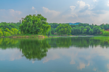 碧水蓝天青州云门湖风景