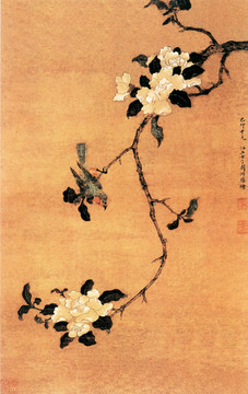 周淑禧茶花幽禽圖