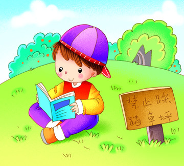 坐在草地上看書