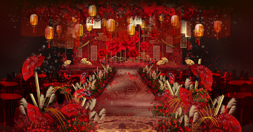 新中式红色婚礼手绘