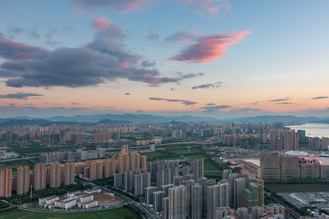 夕阳下杭州萧山滨江大地