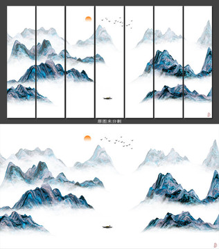 新中式抽象意境山水画装饰画