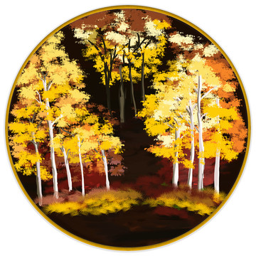 枫树林风景油画