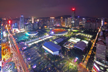 广州天河体育中心城市风光夜景