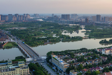 眉山东坡岛湿地城市全景夜景