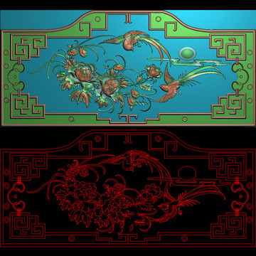 精品花鳥床背板圖A