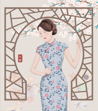 古风民国旗袍美女插画