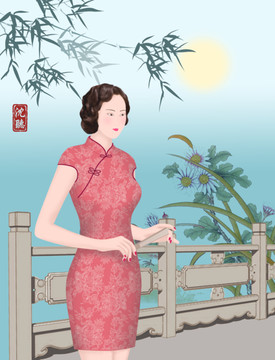 古风民国旗袍美女插画