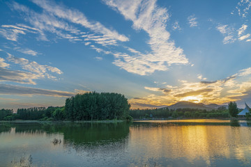 青州尧王湖晚霞风景