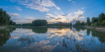 青州尧王湖晚霞风景