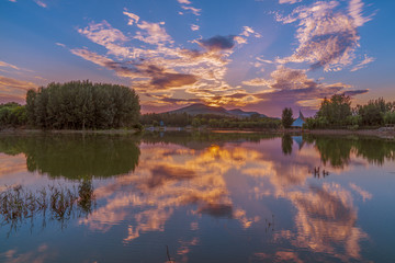 青州尧王湖晚霞风景