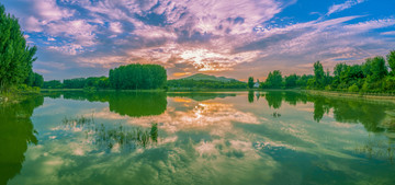 青州尧王湖晚霞风景