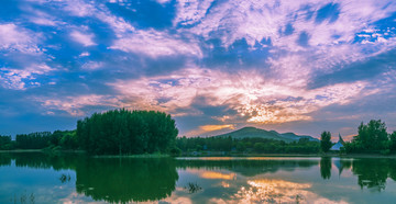 青州尧王湖晚霞风景