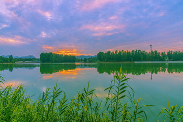 青州南阳湖晚霞风景